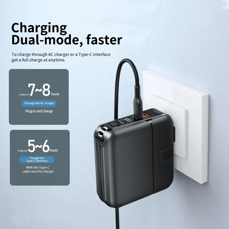 15000 mAh Power Bank with Built-in Cables, Digital Display, AC Adapter & Holder - PD18