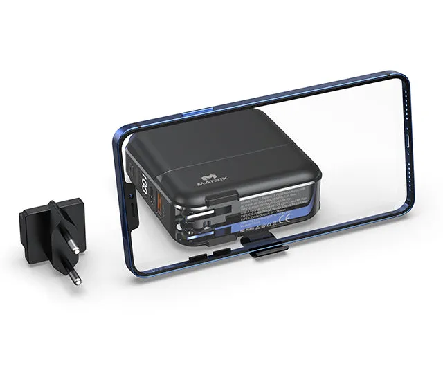 15000 mAh Power Bank with Built-in Cables, Digital Display, AC Adapter & Holder - PD18