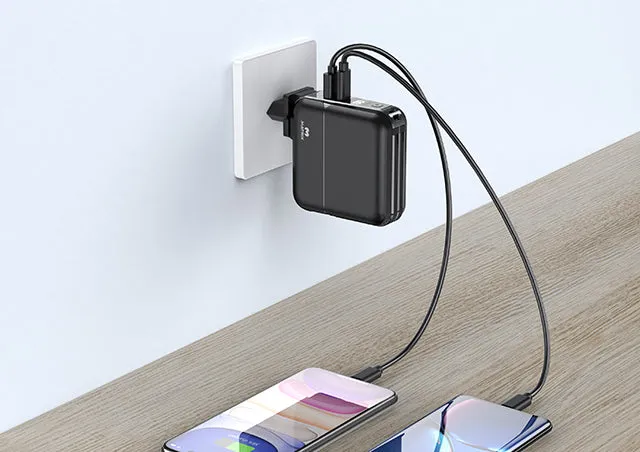 15000 mAh Power Bank with Built-in Cables, Digital Display, AC Adapter & Holder - PD18