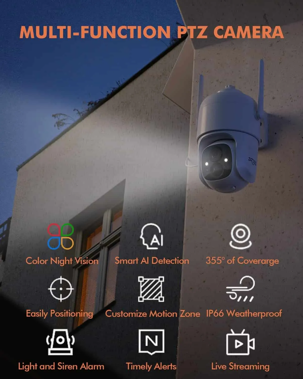 360° PTZ 2K Wireless Battery Powered Spotlight Security Camera with Solar Panel Dzees D3K