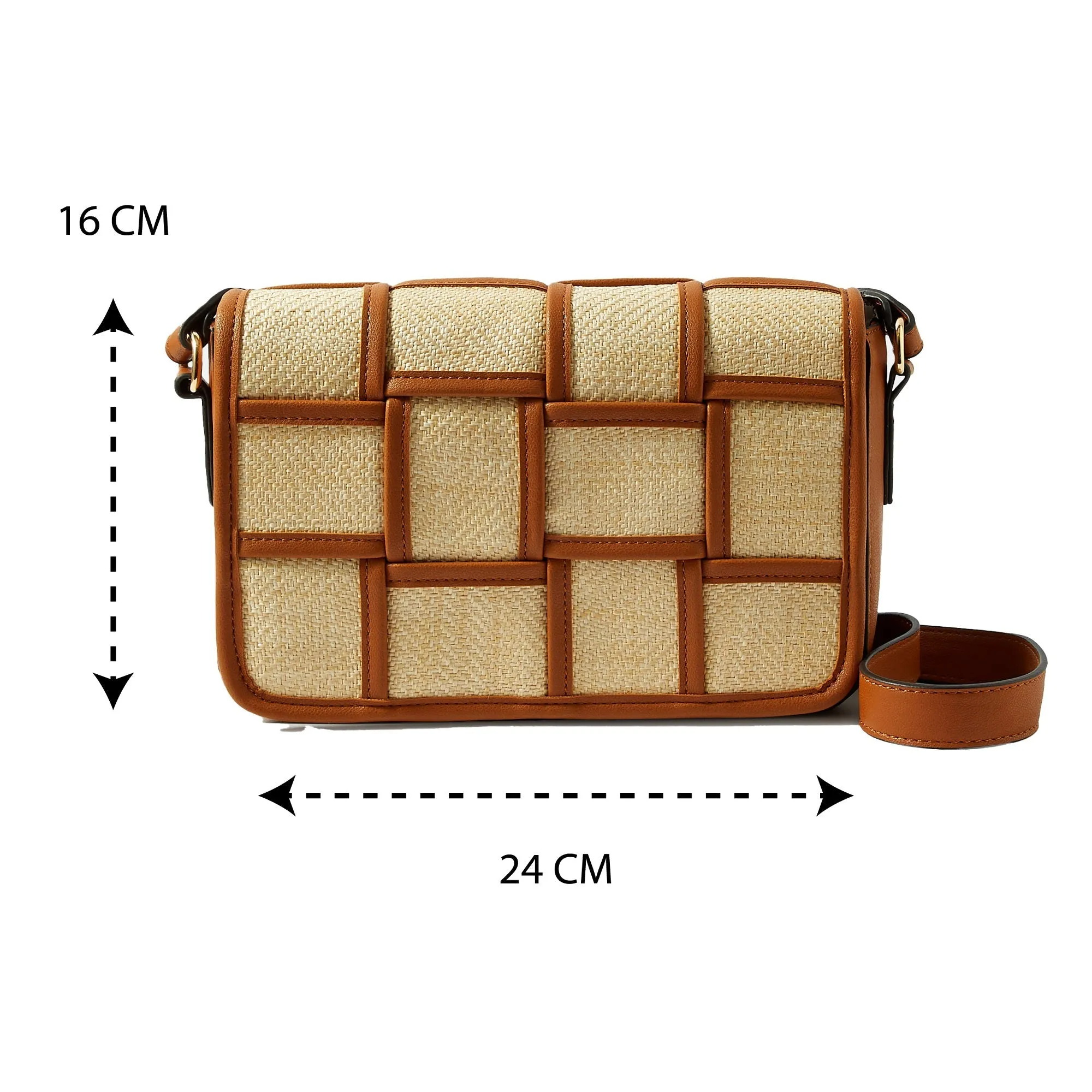 Accessorize London Women's Faux Leather Tan Weave Sling Bag