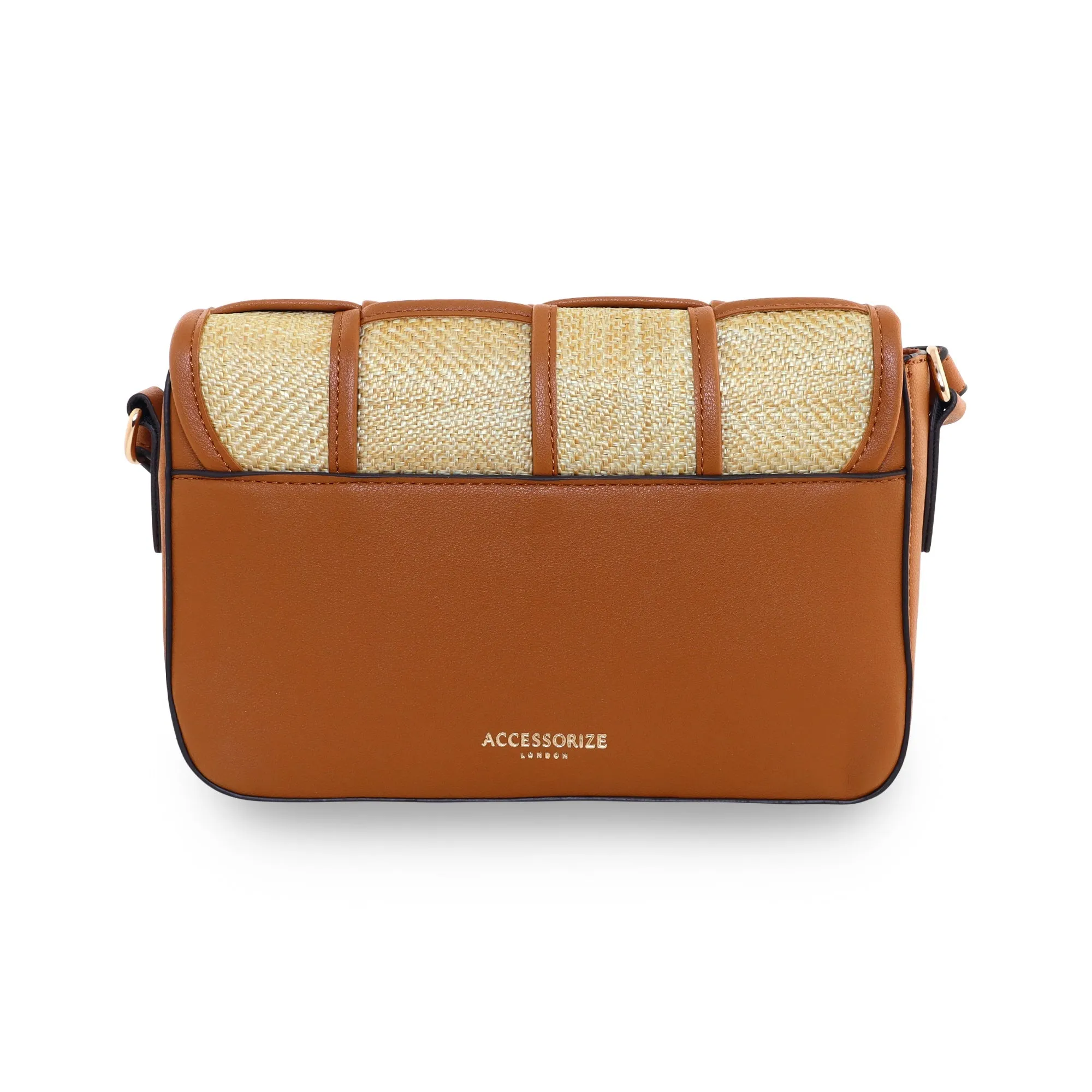 Accessorize London Women's Faux Leather Tan Weave Sling Bag