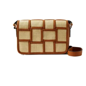 Accessorize London Women's Faux Leather Tan Weave Sling Bag