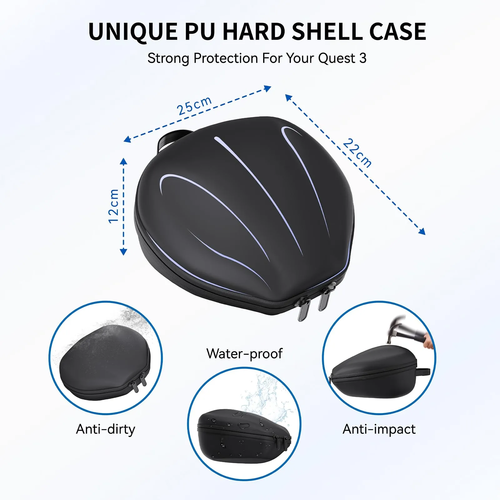 APEXINNO PU Hard Carrying Case Travel Case for Meta/Oculus Quest 3 / Vision Pro Accessories, Pro Storage Handheld Case Bag Compatible with Quest 3 VR Headset, Original Head Strap, Controller Grips