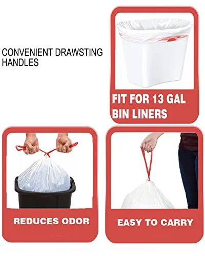 BEIDOU-PAC 13 Gallon Trash Bags Drawstring, 500 Count, White & Unscented Garbage Bags, Multi-purpose Tall Kitchen Trash Bags Can Liners for Business Home Commercial and Industrial