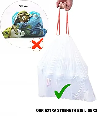 BEIDOU-PAC 13 Gallon Trash Bags Drawstring, 500 Count, White & Unscented Garbage Bags, Multi-purpose Tall Kitchen Trash Bags Can Liners for Business Home Commercial and Industrial