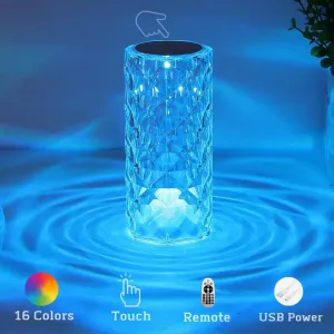 Dimmable LED Crystal Touch Lamp with Remote - 16 Colors for Home Decor & Ambiance