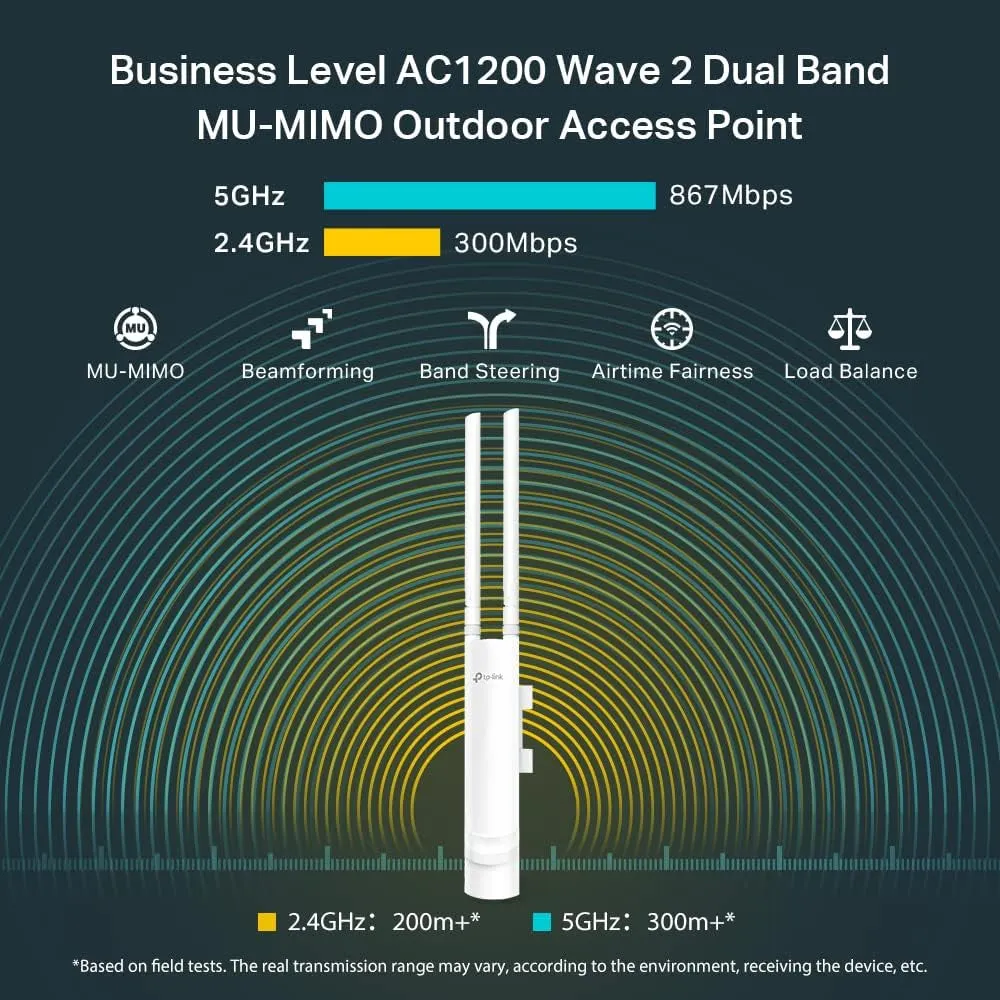 Eap225-Outdoor | Omada AC1200 Wireless Gigabit Outdoor Access Point | Business Wifi Solution W/ Mesh Support, Seamless Roaming & MU-MIMO | Poe Powered | SDN Integrated | Cloud Access & App