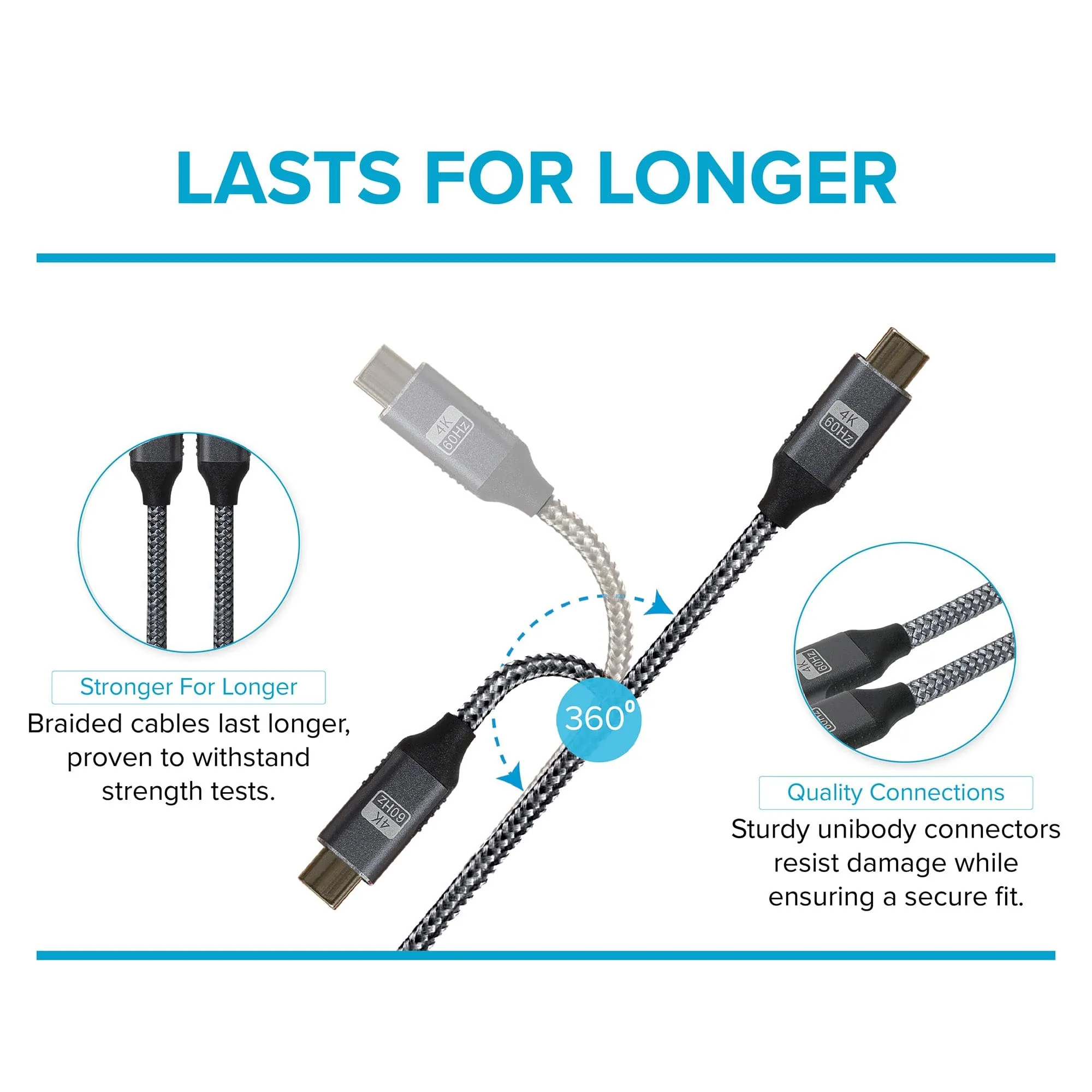 Maplin PRO USB-C to USB-C Gen2 100W 20Gbps Power Delivery Super Speed Data Transfer & Charging Braided Cable - Black, 3m