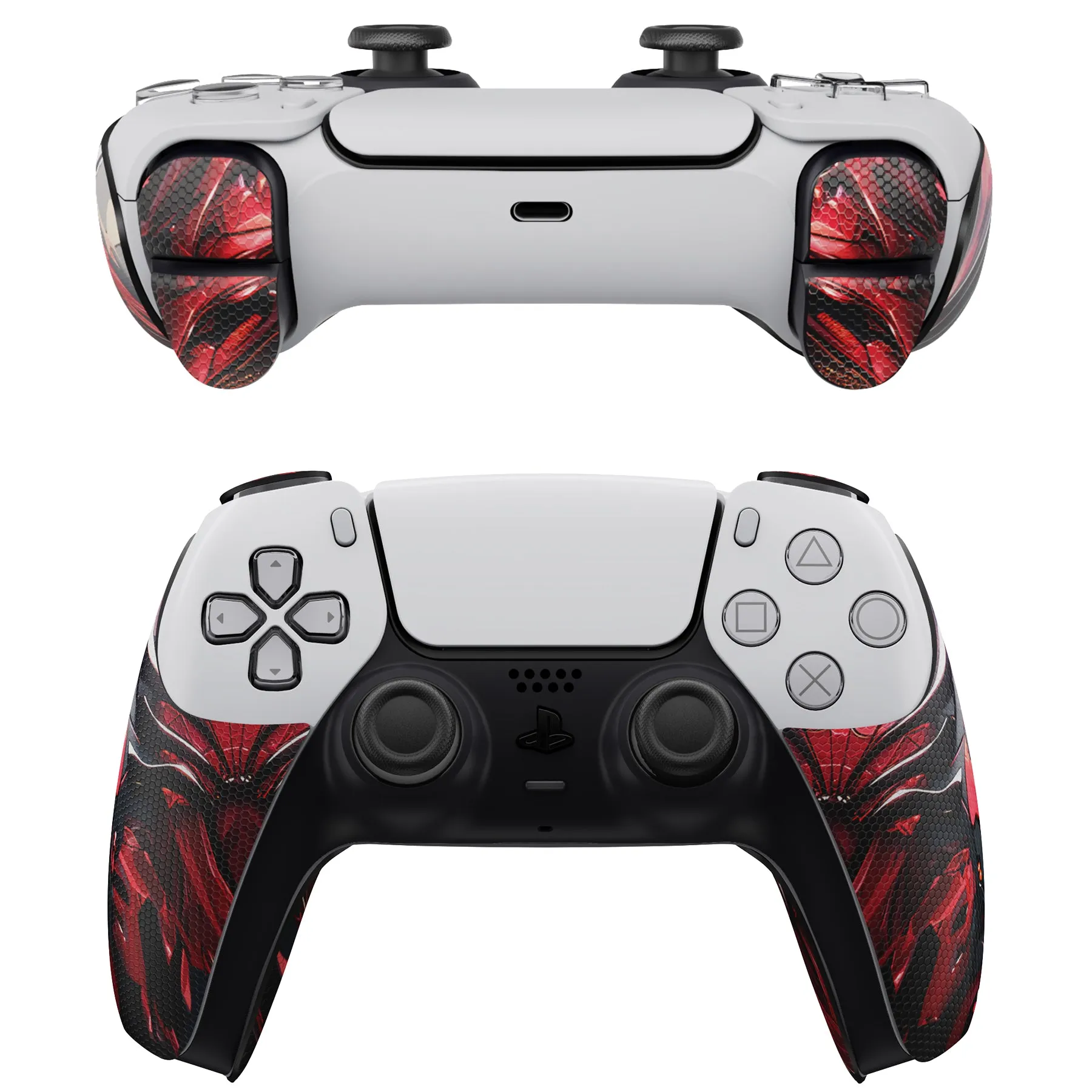 PlayVital Armored Edition Anti-Skid Sweat-Absorbent Controller Grip for PS5, Professional Textured Soft Rubber Pads Handle Grips for PS5 Controller with Shoulder Button Trigger Stickers - Spider Armor - PFPJ157