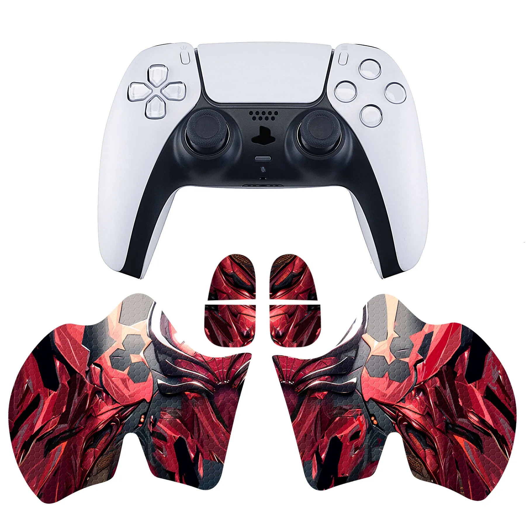 PlayVital Armored Edition Anti-Skid Sweat-Absorbent Controller Grip for PS5, Professional Textured Soft Rubber Pads Handle Grips for PS5 Controller with Shoulder Button Trigger Stickers - Spider Armor - PFPJ157