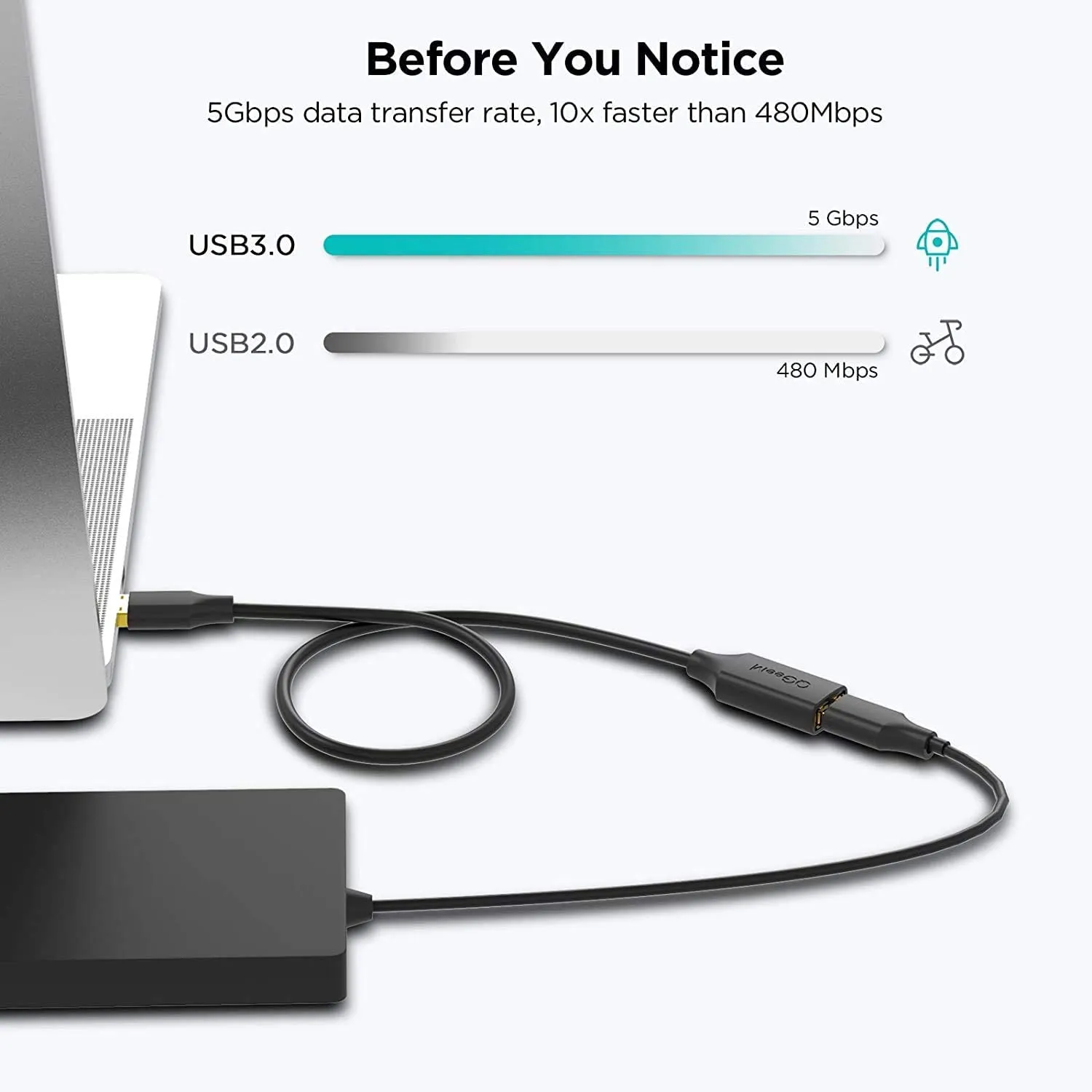 QGeeM USB 3.0 Extension Cable, Male to Female Xbox, USB Flash Drive, Hard Drive, Card Reader,Scanner,Printer,Keyboard