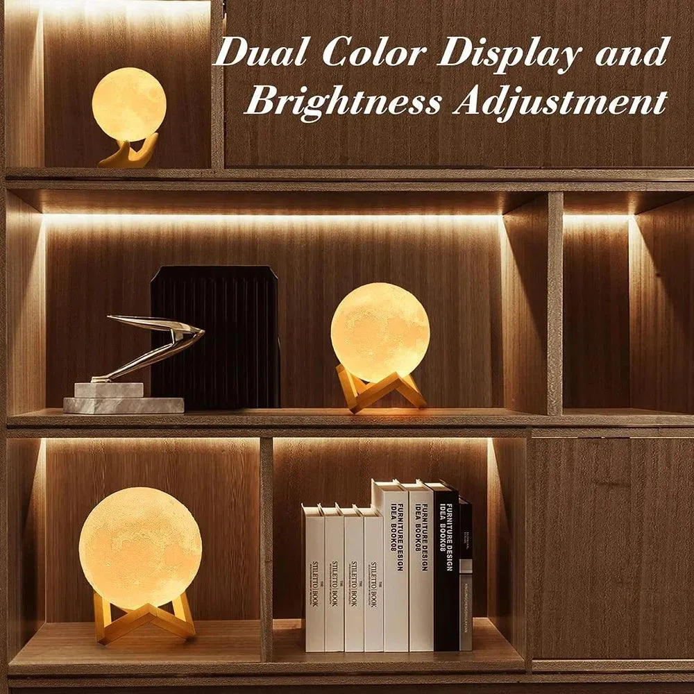 Rechargeable 3D Moon Night Light - LED Touch Lamp for Kids & Home Decor