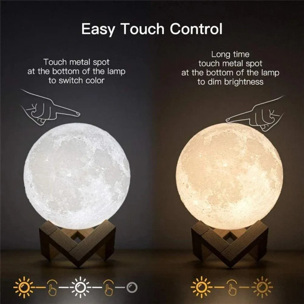 Rechargeable 3D Moon Night Light - LED Touch Lamp for Kids & Home Decor