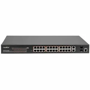 Rocstor SolidConnect SCM28 24-Port PoE  Gigabit Managed Switch with 1 Gigabit RJ45 & 2 SFP Ports (Y10S011-B1)