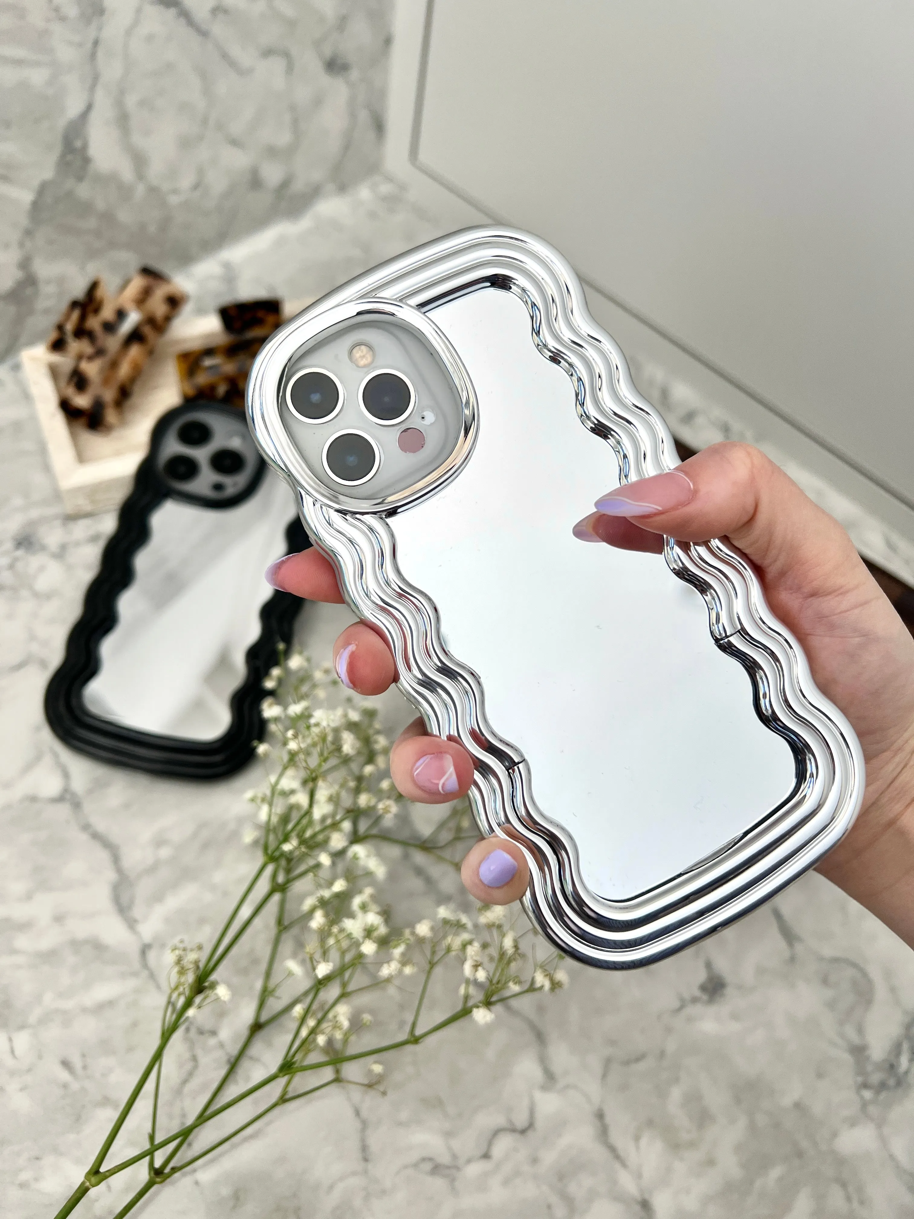 Silver Wavy Mirror Phone Case