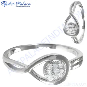 Stunning Cubic Zirconia Silver Ring - Round CZ Ring for Casual Elegance