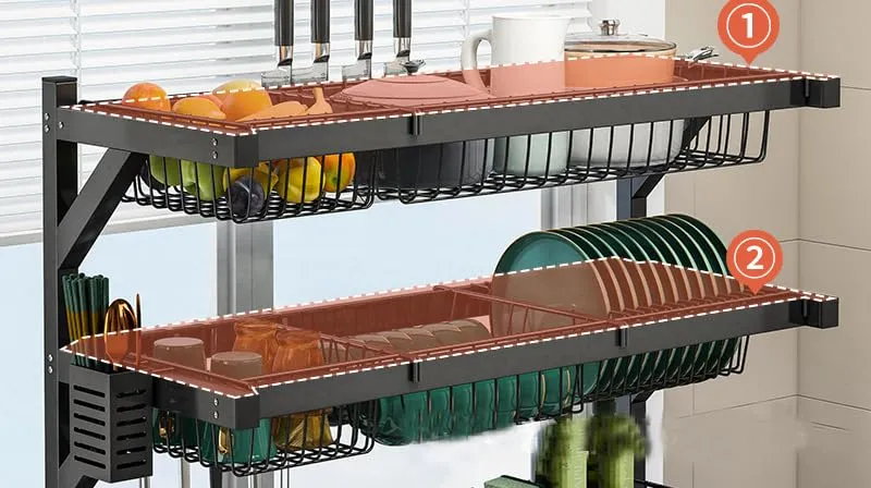 UMAI Drain Rack Kitchen Utensil Organizer | Two Layer-65cm | Space Saving, Large Capacity, Carbon Steel, Durable (Black)