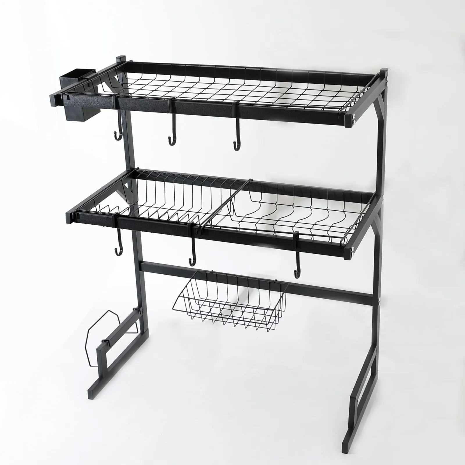 UMAI Drain Rack Kitchen Utensil Organizer | Two Layer-65cm | Space Saving, Large Capacity, Carbon Steel, Durable (Black)