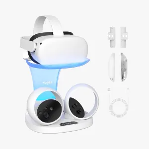 YOGES VR Charging Dock for Meta Quest 2, Q20Pro Fast Charging Station for Oculus Quest 2 Headset & Controllers with 2 Rechargeable Batteries (Need 18W  adapter)