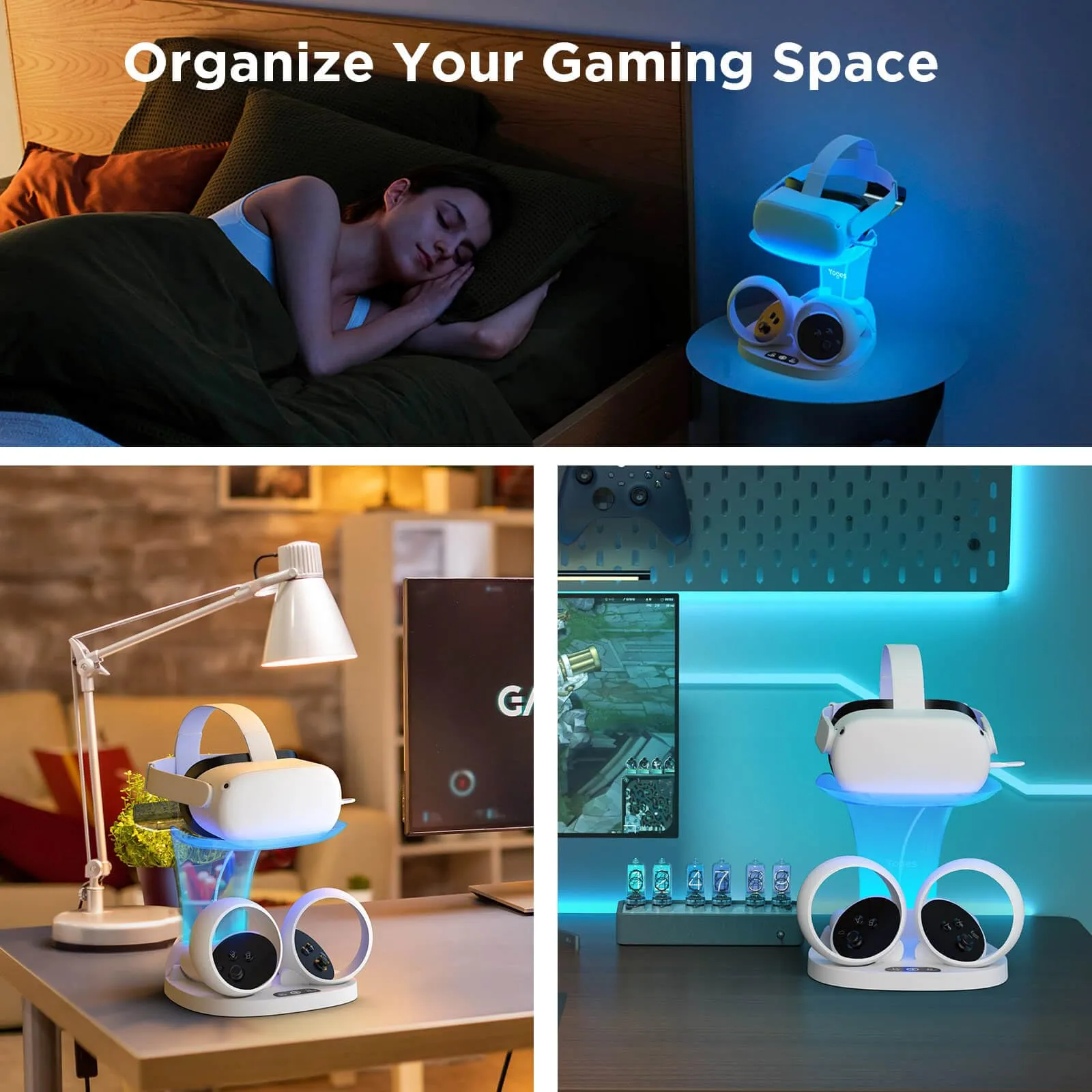 YOGES VR Charging Dock for Meta Quest 2, Q20Pro Fast Charging Station for Oculus Quest 2 Headset & Controllers with 2 Rechargeable Batteries (Need 18W  adapter)