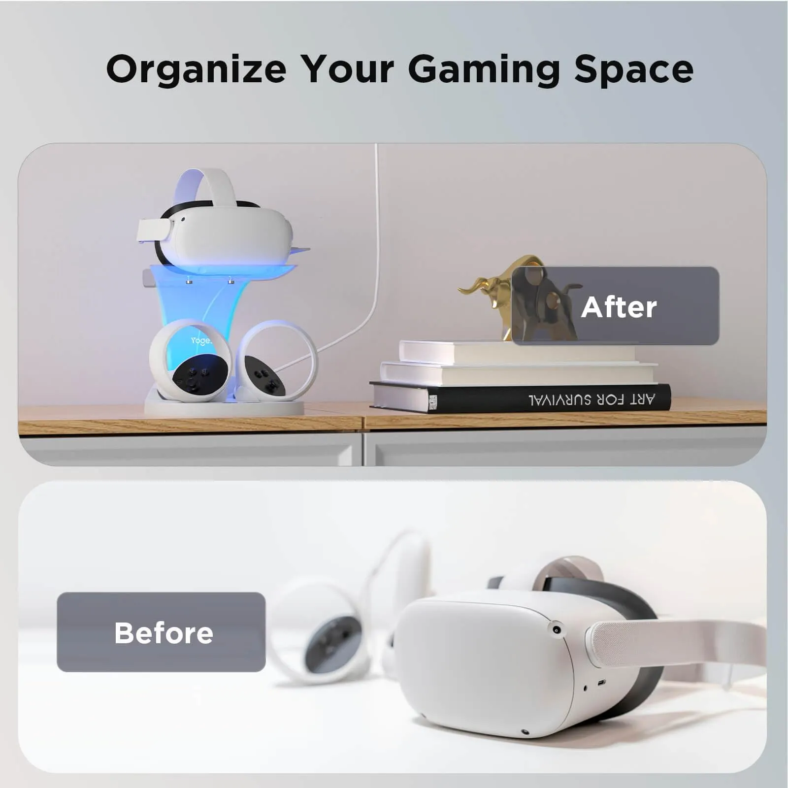 YOGES VR Charging Dock for Meta Quest 2, Q20Pro Fast Charging Station for Oculus Quest 2 Headset & Controllers with 2 Rechargeable Batteries (Need 18W  adapter)