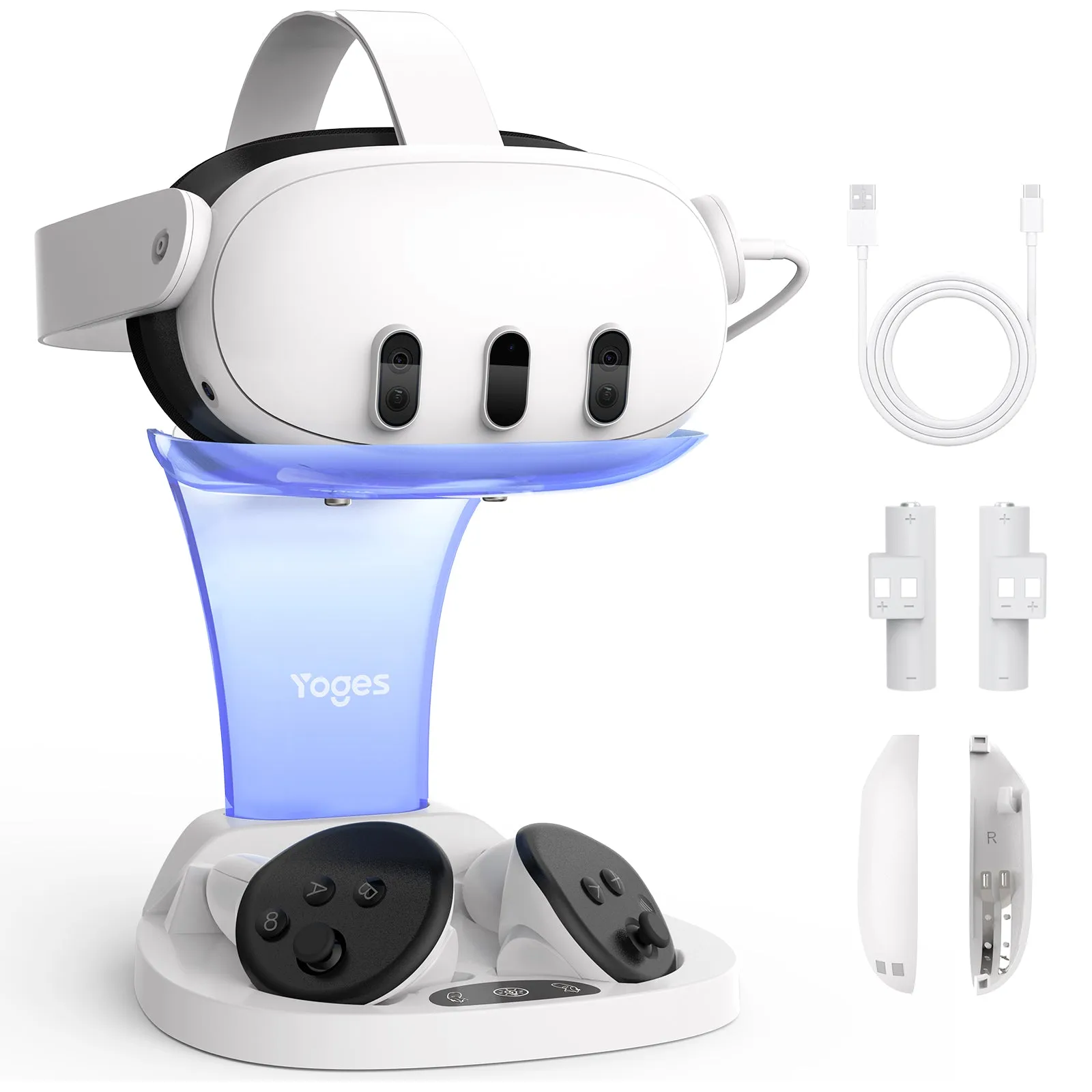 YOGES VR Q30Pro Charging Dock for Meta Quest 3 & Quest 3S, Fast Charging Station for Headset Controllers (Need 18W  adapter)