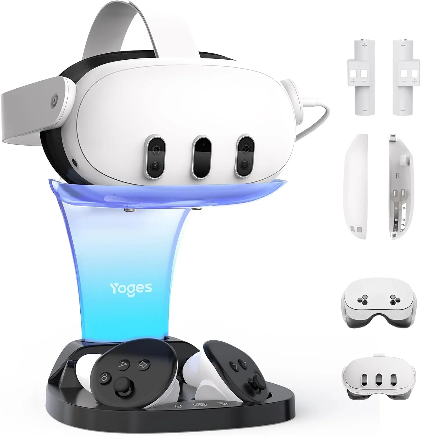 YOGES VR Q30Pro Charging Dock for Meta Quest 3 & Quest 3S, Fast Charging Station for Headset Controllers (Need 18W  adapter)
