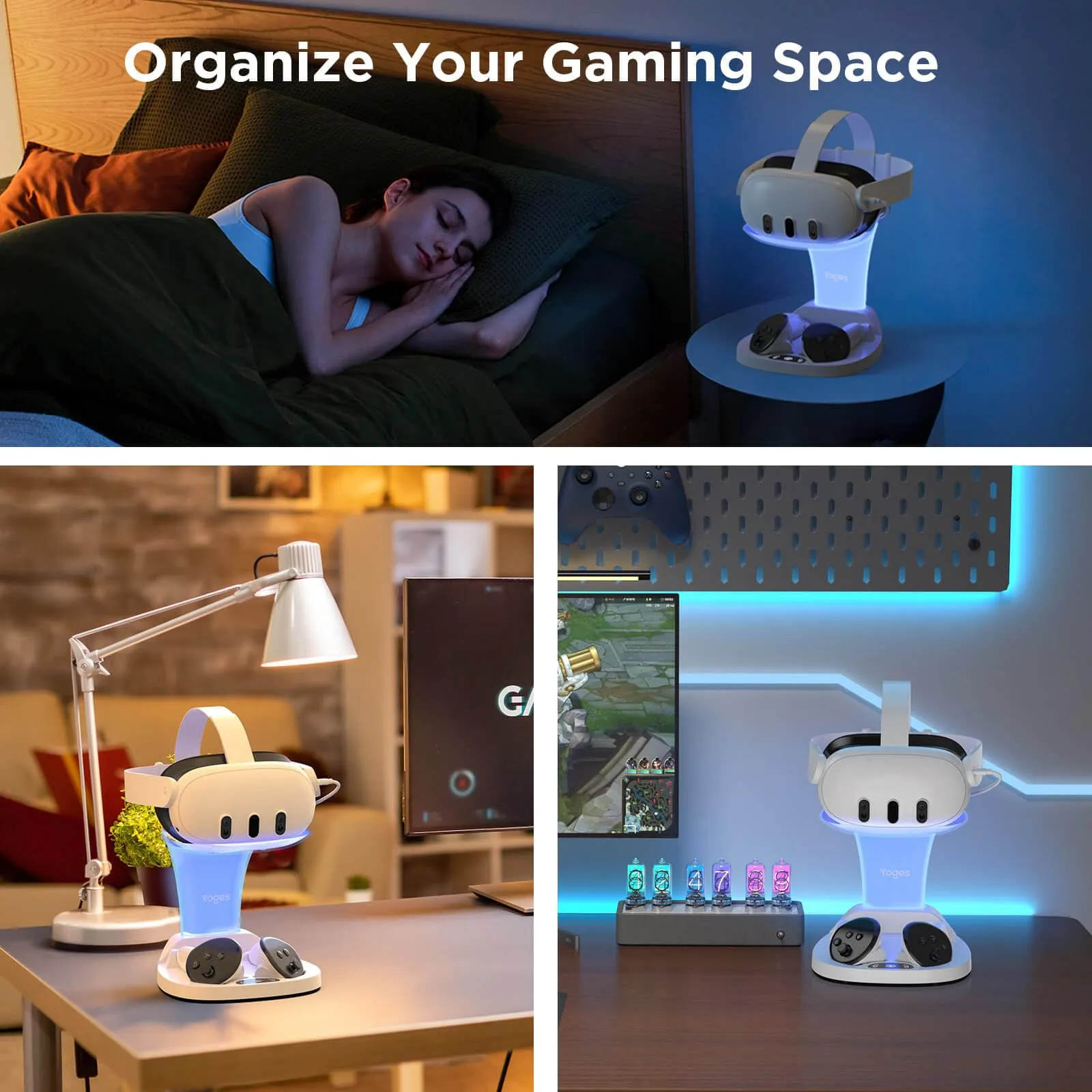 YOGES VR Q30Pro Charging Dock for Meta Quest 3 & Quest 3S, Fast Charging Station for Headset Controllers (Need 18W  adapter)