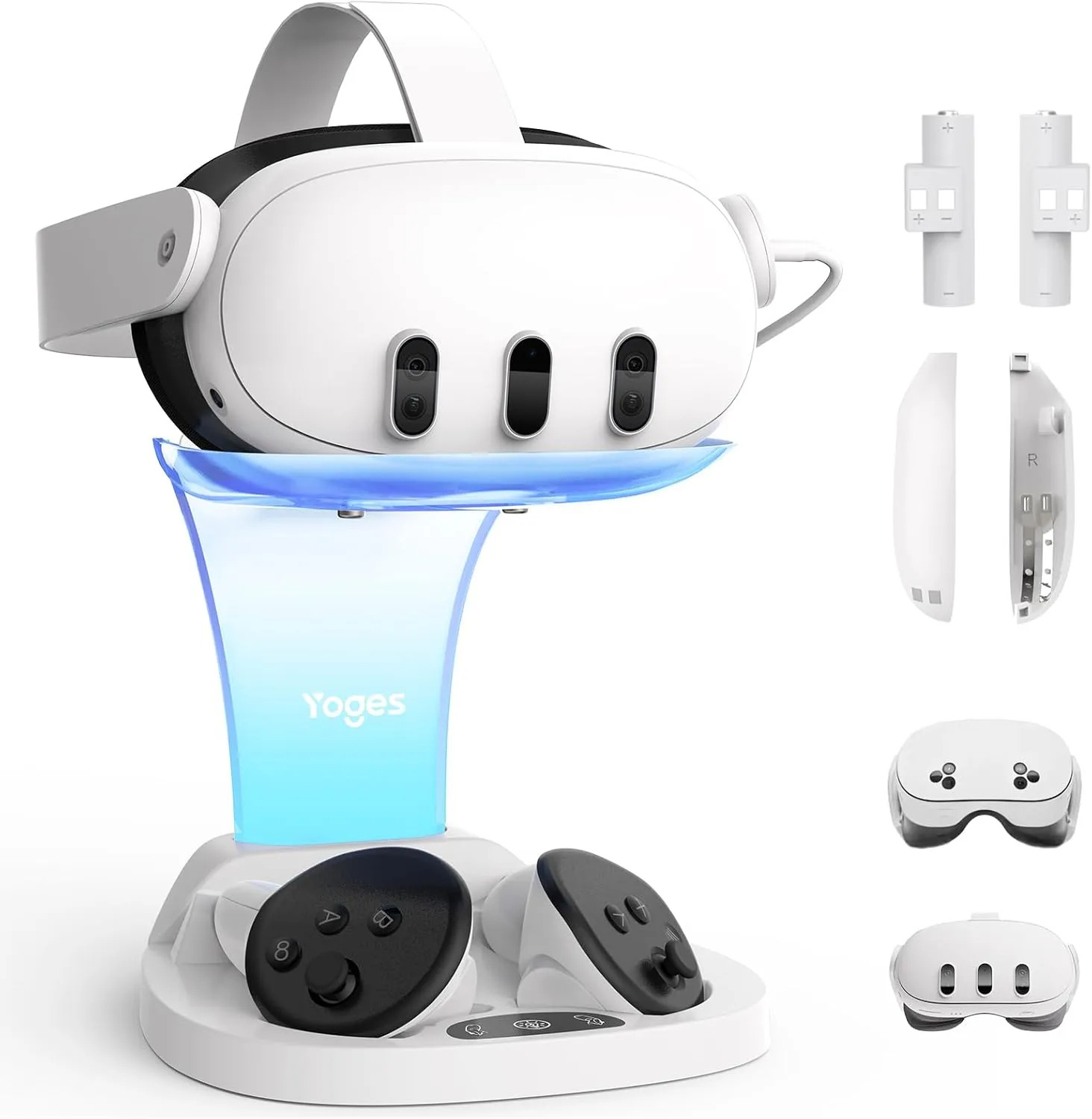 YOGES VR Q30Pro Charging Dock for Meta Quest 3 & Quest 3S, Fast Charging Station for Headset Controllers (Need 18W  adapter)