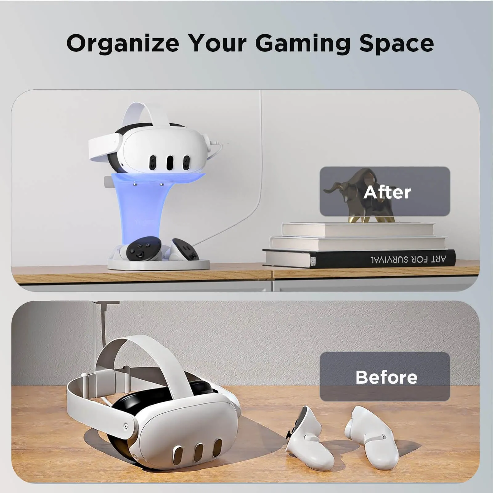 YOGES VR Q30Pro Charging Dock for Meta Quest 3 & Quest 3S, Fast Charging Station for Headset Controllers (Need 18W  adapter)