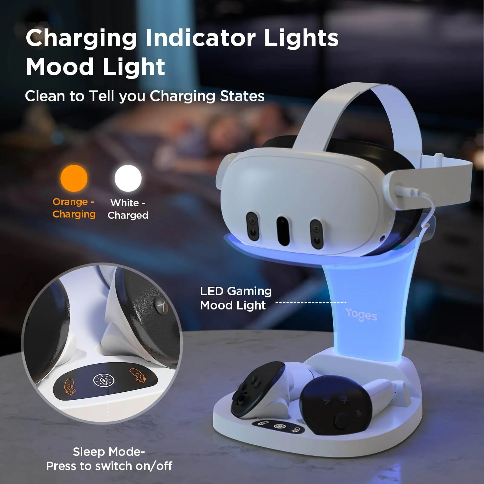 YOGES VR Q30Pro Charging Dock for Meta Quest 3 & Quest 3S, Fast Charging Station for Headset Controllers (Need 18W  adapter)